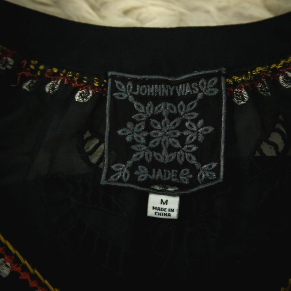 Johnny Was Jade Size Medium M Black Embroidered Long Sleeve Cotton Silk Top - Picture 4 of 6